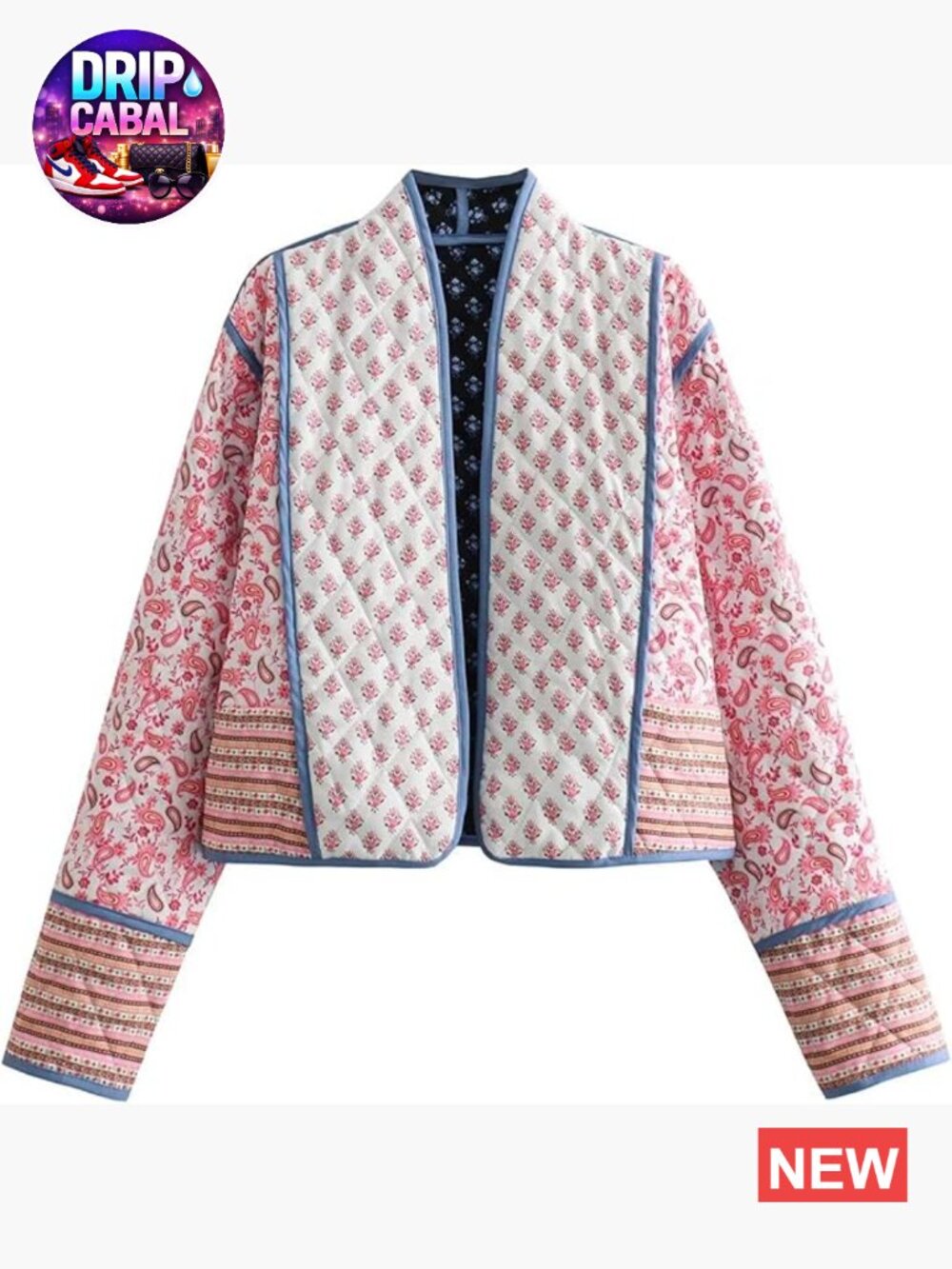 Women's Cropped Floral Reversible Quilted Jacket Cardigan Lightweight Open
